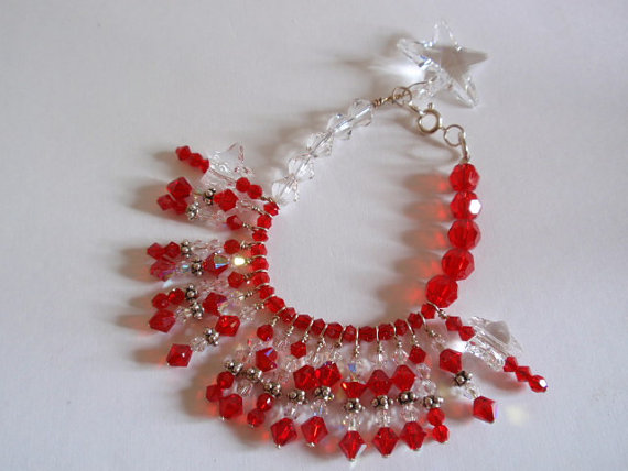 Red And White Swarovski Crystal Star Bracelet